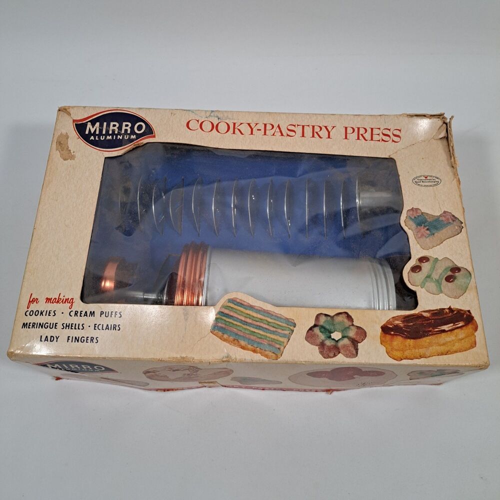 Mirro Cooky Cookie Pastry Press 13 Discs 1 Tip Original Box Aluminum Copper